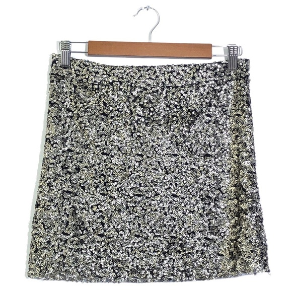 LF x Nature Rose Black & Matte Gold Sequin Mesh Zip Up Mini Skirt 8 - Picture 2 of 9